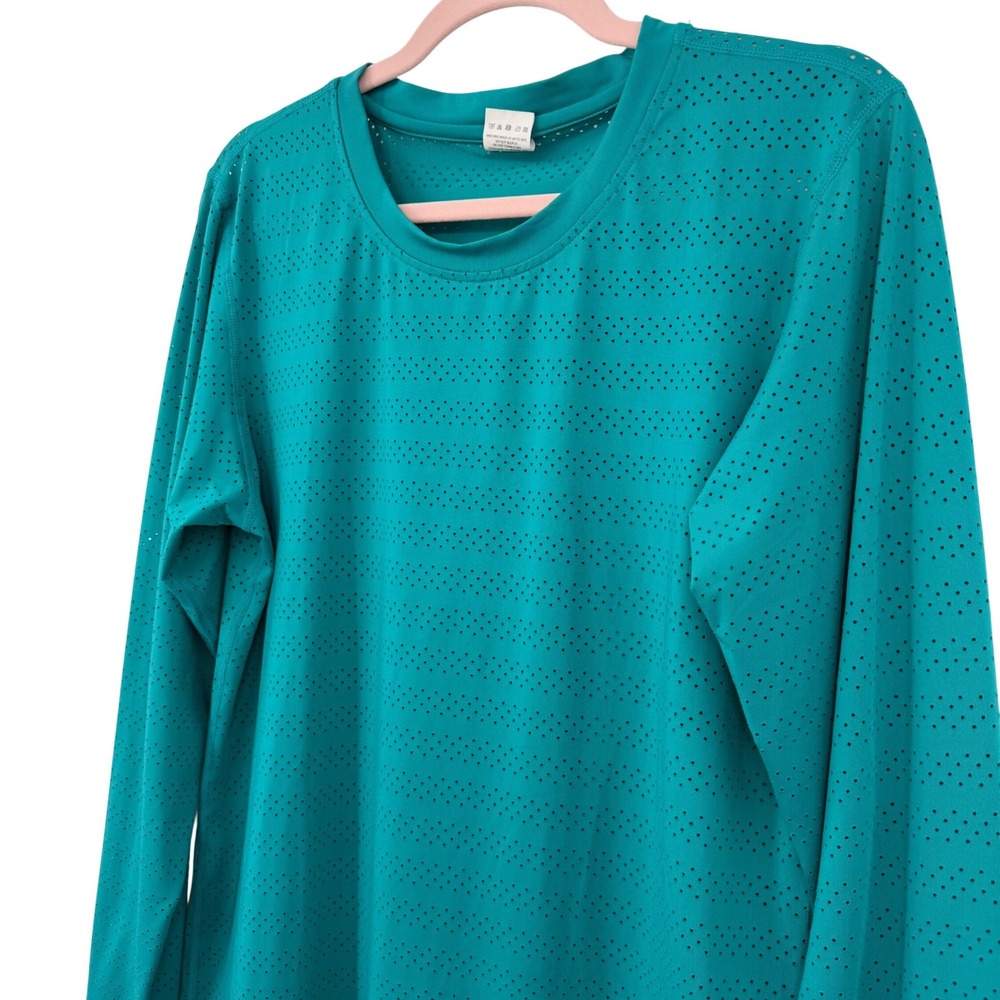 Zyia Active Performance Top Women XL Teal Perforated Long Sleeve Crew Neck